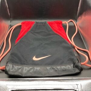 NIKE Drawstring Gym Bag Backpack Red Orange Black Pre Owned 16” x 12”